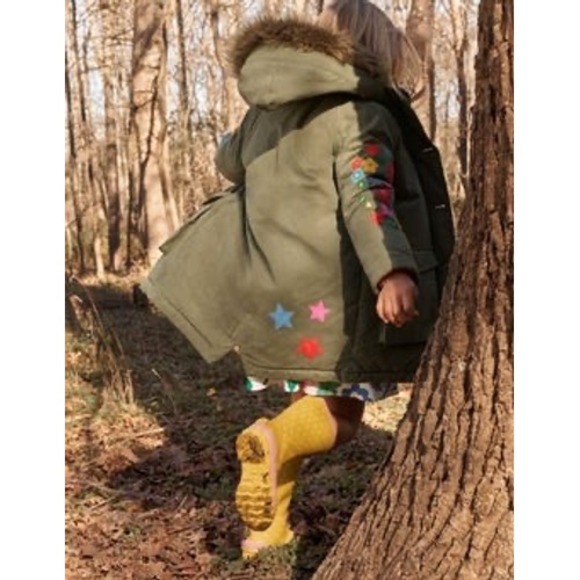 Mini Boden Girls‎ Embroidered Parka Coat Faux Fur Hood Fleece Lined 11-12Y - Picture 3 of 9